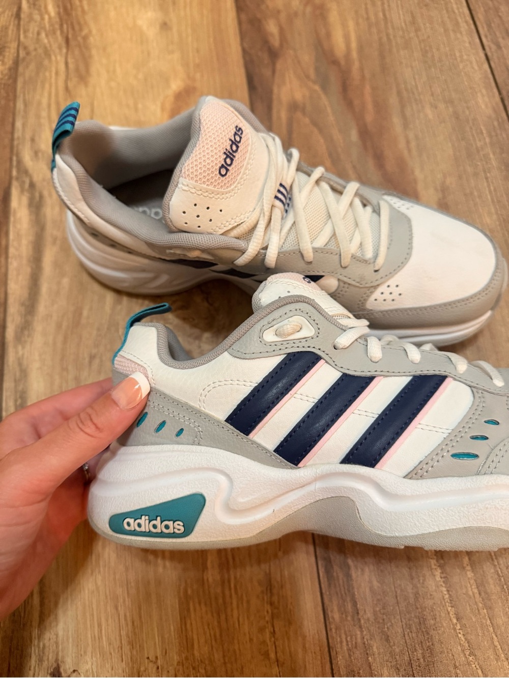 Retro Vintage Adidas White, Navy & Light Pink Retro Chunky Sneakers